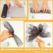Sunflower Tutorial Create The Darker Center With Small Brown Curls Of Deco Mesh Mesh Ribbon Wreaths Ribbon Wreath Tutorial Mesh Wreath Diy