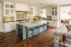 In this kitchen and bath cabinet painting course you will learn: Turquoise Blue Kitchen Island With Glass Front Beverage Fridge Cottage Kitchen