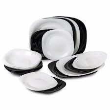 Black And White Plates Set Luminarc Dining Sets 19 Pcs Carine Black And White Plates Bowls Black And White Plates Luminarc Plates And Bowls