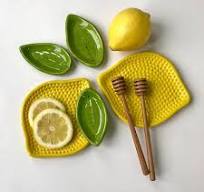 Lemon Plate & Leaf Dish, Handmade Ceramic Kitchen Ware ...