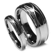 Tungsten Wedding Band Set Infinity Ring Set Chrome High Polish Finish 8mm And 6mm Tungsten Mens Rings Rings For Men Mens Wedding Rings