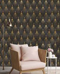 Removable Wallpaper Mural Peel Stick Gatsby Black And Gold Wallpaper Wallpaper Bedroom Art Deco Bedroom Room Wallpaper
