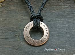 custom hand stamped copper washer necklace braided leather cord personalised mens necklace new dad necklace wedding date anniversary halskette leder herren kette geschenk vatertag