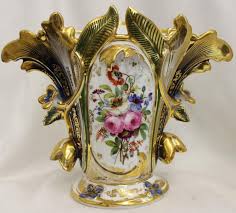 1900 Rare Parisian Porcelain Hp Flared Canopy Mold Vase Porcelain Old Paris Paris Porcelain