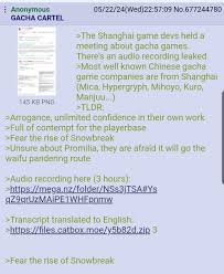 Tfw we are in the Gacha Cartel timeline : rgreentext