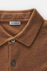 Men's sweaters are knit garments that are worn either alone or over a shirt. Von Braun Cashmere Knit Polo Brown Braun Hamburg
