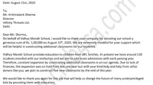 Thanks to you, we were able to book ____ for our honeymoon! Sample Thank You Letter For Donation To School