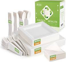 Amazon.com: Compostable Disposable Paper Plates Set -[300 Pcs]10 inch 8  inch Heavy Duty Biodegradable Square Plates and  Spoons,Forks,Knives,Napkins-Eco-Friendly Party Bulk : Health & Household