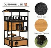 PawHut Casa Para Gatos Al Aire Libre, Refugio De Madera Para Gatos De 2  Niveles Con Techo Resistente A La Intemperie, Suelo Extraíble, Puertas De  ...