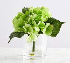 Hydrangeas are a popular flower that can easily be added to your home. Faux Green Hydrangea Flower Arrangement Pottery Barn