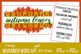 November Wordart Template Oak Leaves Banner