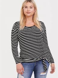 Black And White Striped Turtleneck Plus Size Super Soft Black White Stripe Side Knot Top Black White Stripes Striped Long Sleeve Tee Plus Size Tops