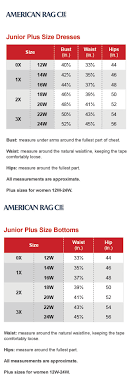 prototypical american rag plus size chart 2019