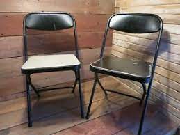 Goplus 3 pcs folding bistro table chairs set garden backyard patio furniture white new. Vintage Samsonite Metal Folding Chairs Black With Vinyl Pads Ebay