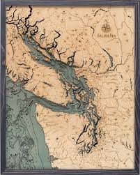 Salish Sea 3 D Nautical Wood Chart 24 5 X 31 Driftwood Grey Frame