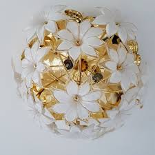 Murano glass flowers to buy. Gold Plated Ceiling Light With Murano Glass Flowers 1980s 72308