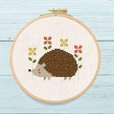 This oh so cute baby hedgehog cross stitch kit includes: Cute Hedgehog And Flowers Cross Stitch Pattern Modern Simple Etsy Hedgehog Cross Stitch Cross Stitch Unicorn Cross Stitch Pattern