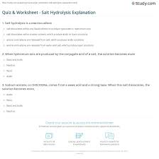 Quiz Worksheet Salt Hydrolysis Explanation Study Com