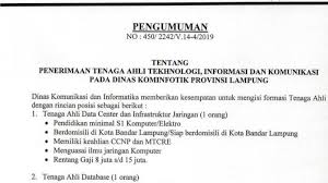 Info lowongan kerja bandar lampung terbaru september 2021. Siapa Berminat Diskominfotik Lampung Buka Lowongan Kerja Bergaji Rp 15 Juta Tribun Lampung