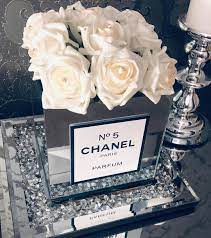 Homeaccessories Homeaccents Gorgeous Medium Chanel Inspired Cube With Ivory Cream Blush Roses With Added Diam Chanel Inspired Room Chanel Decor Chanel Room