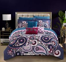 Twin / twin xl size bed bedding set duvet comforter cover / sham solid cream textured minimalist off white cotton fringe farmhouse indie dorm teen. Chic Home Taro 10 Piece Reversible Comforter Set Bed In A Bag Bohemian Inspired Paisley Print Contemporary Geometric Pattern Bedding With Sheet Set Decorative Pillows Shams Included King Blue Walmart Com