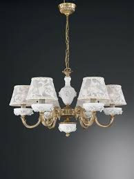 6 Lights Brass And White Porcelain Chandelier With Lamp Shades Reccagni Store