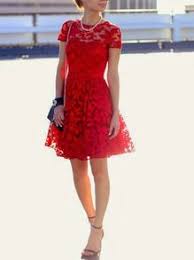 Robe évasée rouge km km0111r : Robe Evasee En Dentelle Manches Courtes Rouge French Shein Sheinside Robe Evasee Robe De Bal Simple Idees De Mode