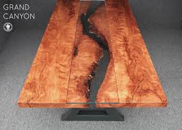Table made of wooden slabs chinar with live edge and durable polymer. Grand Canyon Outside The Box Handcrafted Tables