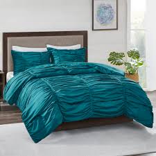 Laurels leaves scroll embroidery comforter set teal brown bedding product selections homesfeed. Better Homes And Gardens Jaden Ruched Dark Teal 3 Piece Comforter Set Full Queen Walmart Com Walmart Com