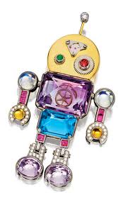 Whimsical Gem Set And Diamond Robot Brooch Kung Tsung Tzu Designed As A Robot The Body Decorated With Amazing Jewelry Beautiful Jewelry Multicolored Gems