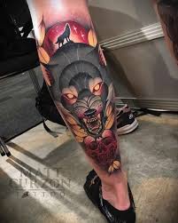 Calf Tattoo Wolf Neo Traditional Style Neo Traditional Tattoo Calf Tattoo Wolf Tattoos