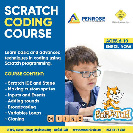Scratch Coding Course Learn basic and advanced techniques in coding using Scratch Programming Course content- ▪️Scratch IDE and stage ▪️Making custom sprites ▪️Inputs and events ▪️Adding sounds ▪️Broadcasting ▪️Variables loops ▪️Cloning ...