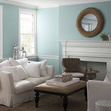The living room paint colors above features a light blue paint for the walls with white wainscoting and a white fireplace with mantel. Guide To Warm And Cool Paint Colors Benjamin Moore