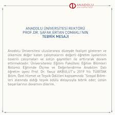 » tebrik mesajları ana sayfa. Anadolu Universitesi On Twitter Rektorumuz Prof Dr Safak Ertan Comakli Nin 2019 Yili Tubitak Bilim Ozel Hizmet Ve Tesvik Odulleri Kapsaminda Sosyal Bilimler Alaninda Odul Alan Degerli Ogretim Uyemiz Prof Dr Yavuz Akbulut A Tebrik Mesaji