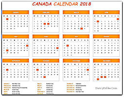 Free 2018 Canada Holidays Calendar Holiday Calendar Calendar Canada Holiday
