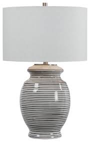 Free shipping* more like this orwell 19 3/4h light gray crackle glaze accent table lamp $ 149.60. In Stock Luxe Navy Blue Off White Striped Ceramic Table Lamp Coastal Round Traditional Transitional Table Lamps By My Swanky Home Houzz
