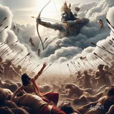 Indrajit unleashes Brahma astra on the monkey army in the Ramayana