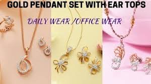 Pendant studded with cz stones. Light Weight Gold Pendant Sets With Ear Tops Daily Wear Office Wear Youtube