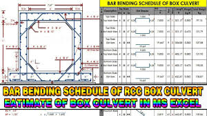 Mulai dari yang terkecil dengan dimensi diameter 40 cm hingga ukuran box culvert yang terbesar dibawah ini adalah daftar harga box culvert dari indonusa conblock. Bar Bending Schedule Of Box Culvert In Excel Estimate Of Box Culvert Bbs Quantity Surveying Youtube