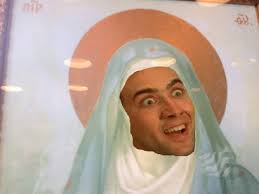 My friend found a painting of the Virgin Mary that looks suspiciously like  Nicolas Cage : r/pics