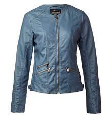 Steel Blue Biker Pleather Jacket From Street One 89 99 Also Available In Cream Pleather Jacket Leather Jacket Jackets