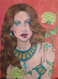 Coloring book page with shrub and gemstone design