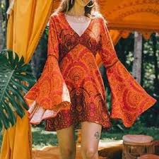 Women S Fashion Casual Bohemian Print V Neck Dress Vestwiki In 2020 70s Inspired Fashion Fashion 70s Fashion