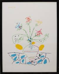 Vase ceramic pottery cubist picasso style abstract design gold silver accents. Pablo Picasso Lithografie Vase Mit Blumen Unsigniert Datiert 7 12 59 Kunst Gemalde Grafik Auctionet