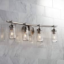 Brighter bathroom lighting makes precision tasks, like applying makeup and shaving, easier and installing a combination of bathroom. Poleis 32 Wide 4 Light Brushed Nickel Bath Vanity Light 9g441 Lamps Plus