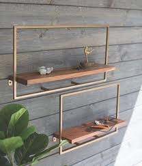 Rectangle Iron And Mango Wood Shelves Set Of Two In 2020 Gold Shelves Wood Shelves Shelves