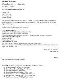 Bersama dengan proposal ini, kami menawarkan kerjasama untuk service dan maintenance ac di tempat yang bapak/ibu pimpin, baik untuk pemasangan ac baru, yang sudah ada. 24 Contoh Surat Penawaran Barang Jasa Dan Kerjasama Terupdate