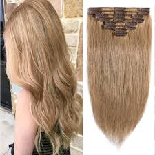 Here, chris crockett holds one of my hairs. Real Hair Extensions Clip In Human Hair 18 Inches 70 Grams 27 Dark Blonde 8pieces Straight Basic Thickness Remy Hair Extensions Buy Online In Hong Kong At Desertcart Hk Productid 173261196