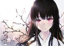 Anime black short hair pink eyes. Anime Girl Black Hair Pink Eyes Kimono Cherry Blossom Anime Hd Wallpaper Peakpx