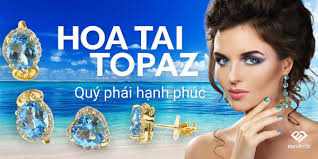 Hoa tai Topaz Xanh|Bông tai vàng tây Đẹp|Hoa Tai Đá Quý Mệnh Thủy